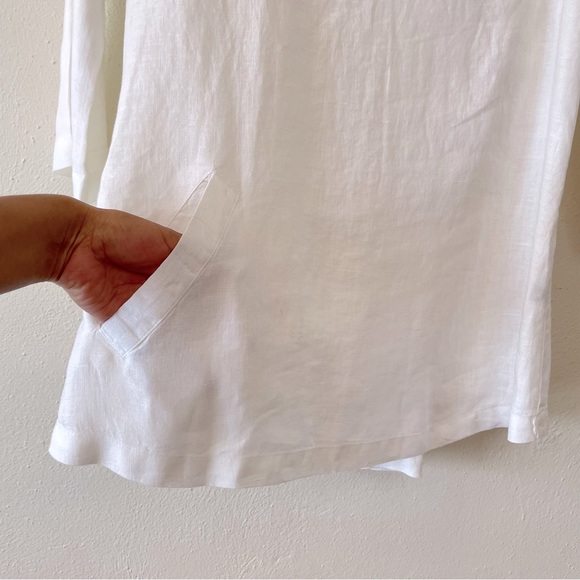 Flax 100% linen 3/4 sleeves top blouse size S pleated pocket lagenlook - Picture 3 of 10